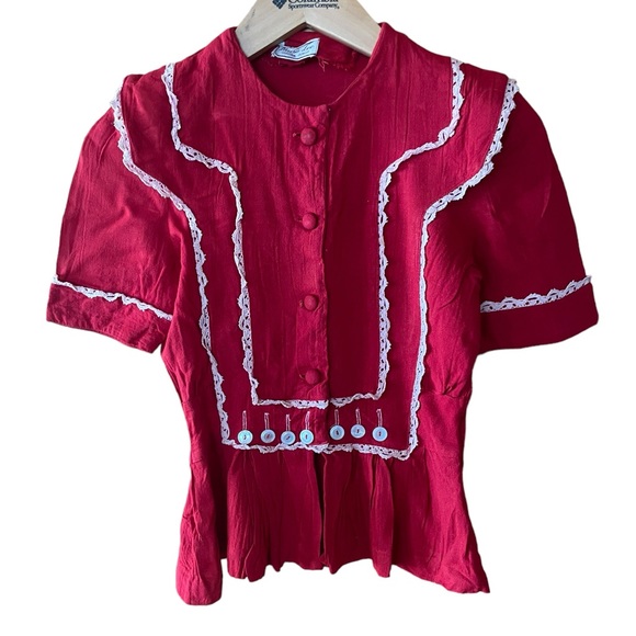 Vintage Tops - Vintage Laura Lee Linen Button Down, Rick Rack Trim Top‎